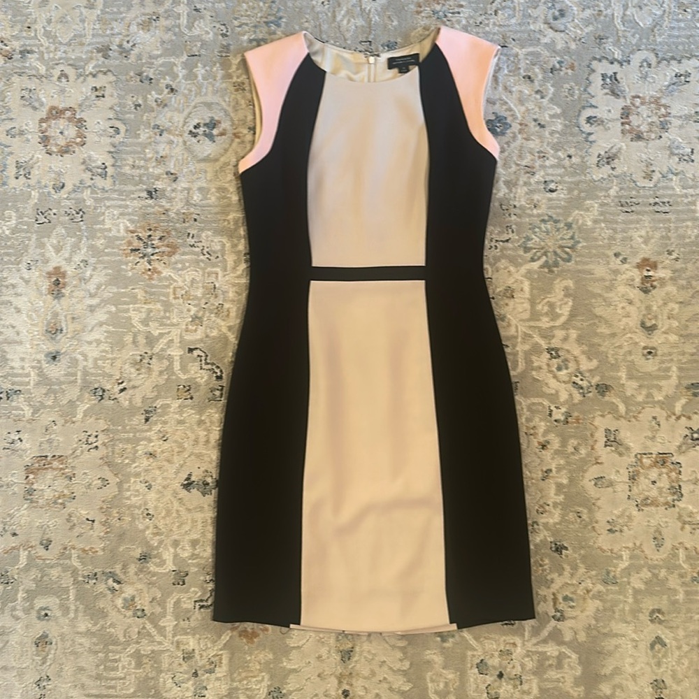 Tahari ASL Black and Pink Colorblock Midi Dress
